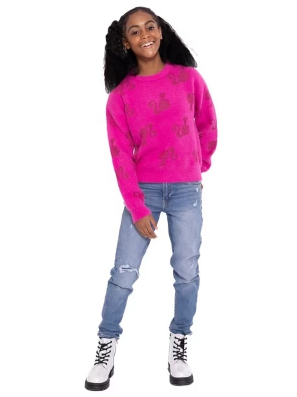 Barbie Pink Knit Sweater with Darker Barbie Silhouette Motif